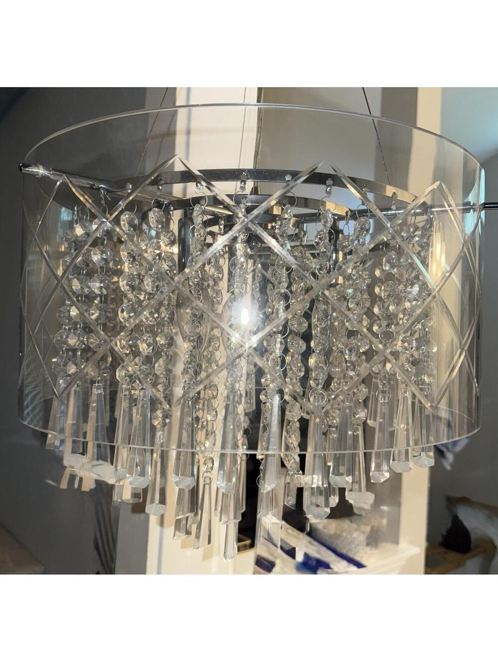Contemporary Design Crystal Chandelier Ceiling Light Glass Prisms Pristine Cond.
